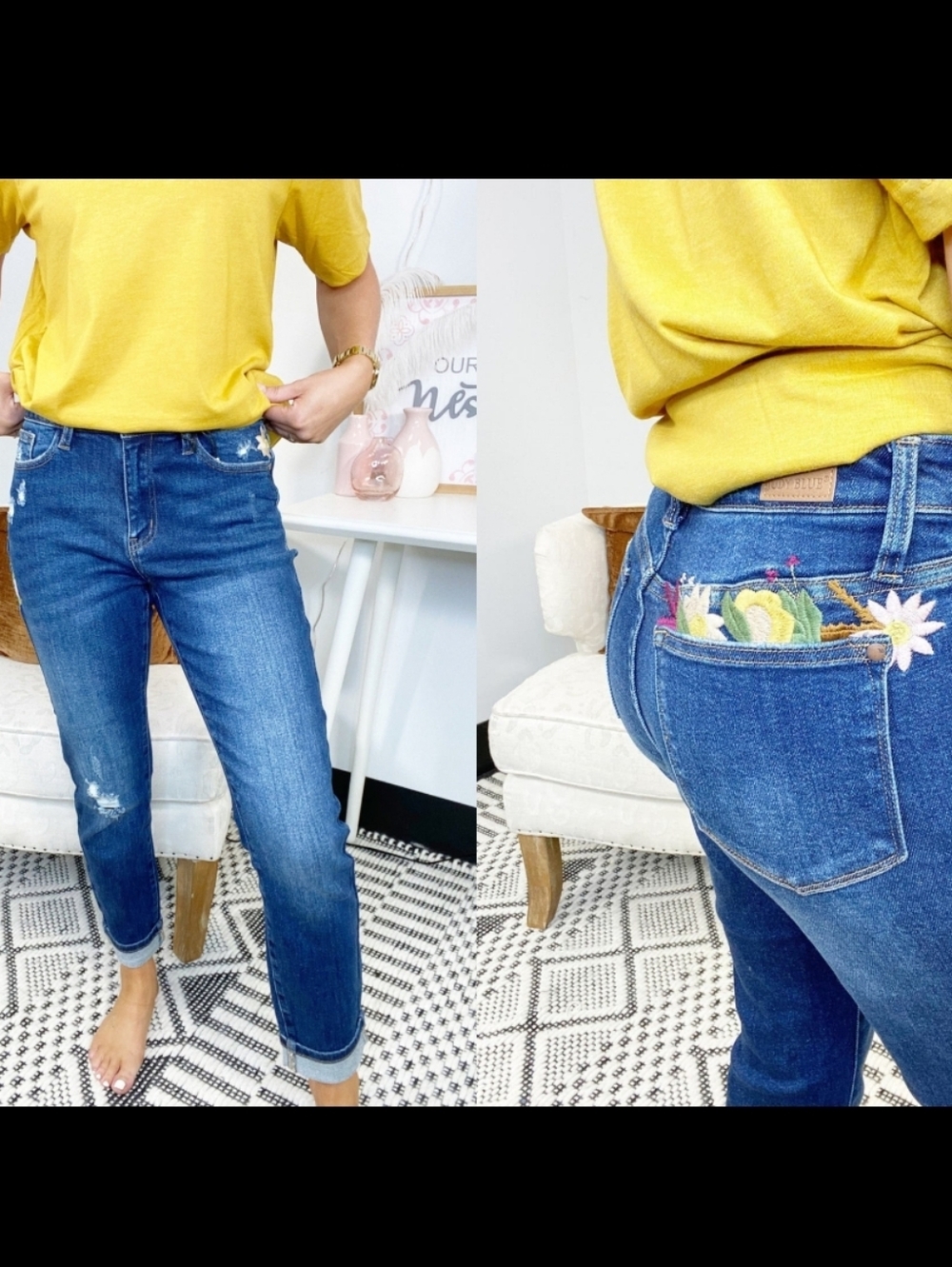 Judy Blue Boyfriend Fit Embroidered Ankle Jeans